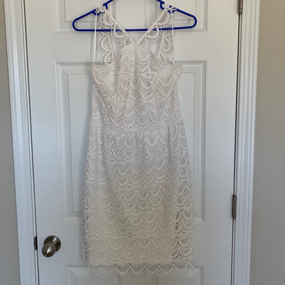 Aline neck white eyelet dress